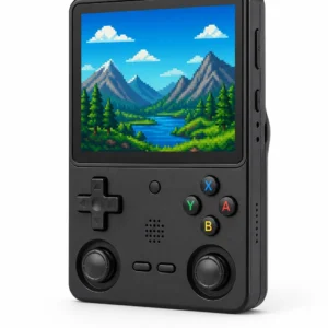 Original R36S-style retro handheld console product image with pixel art screen